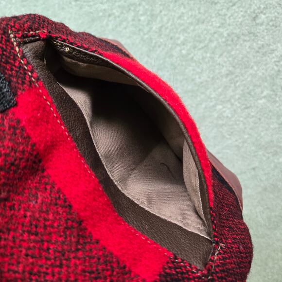 Handmade Buffalo Plaid Shoulder Bag Red Black Wool Feel Faux Leather Fall Winter - Picture 7 of 11